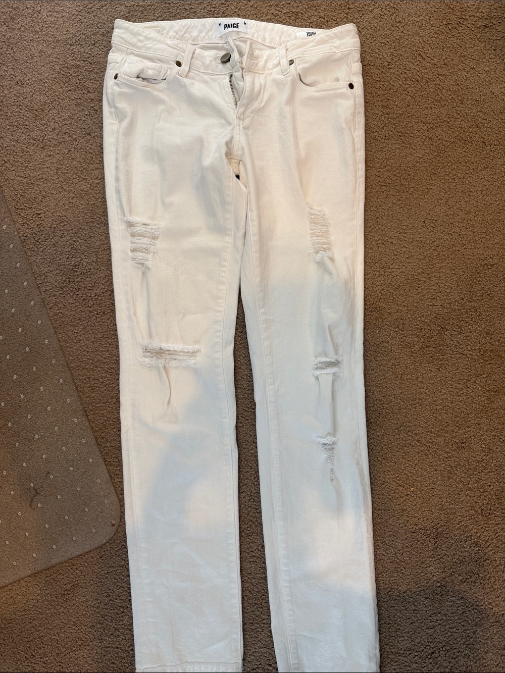 PAIGE Cream White Distressed Skinny Jeans